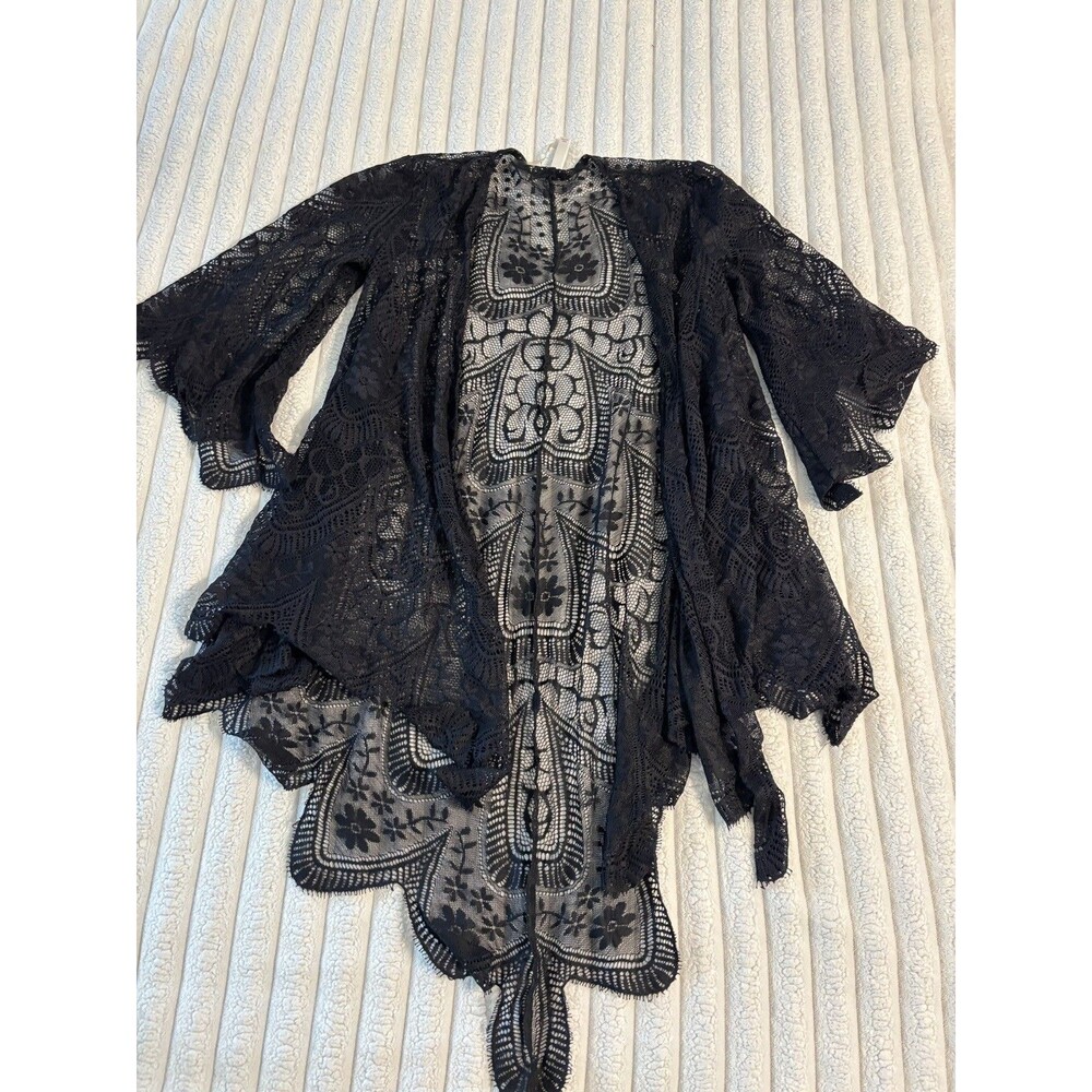 Xhilaration Lace open front Cardigan Kimono women XS Black layering gothic fairy